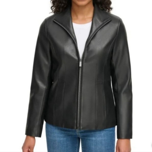 Kenneth Cole Women's Faux Leather Jacket Blaxk - Picture 1 of 4